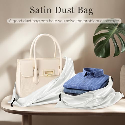 Vonty White Satin Dust Bags 3 Pack Drawstring Pouch for Purse, 19.6x15.7in - color: White, size: 19.6 x 15.7