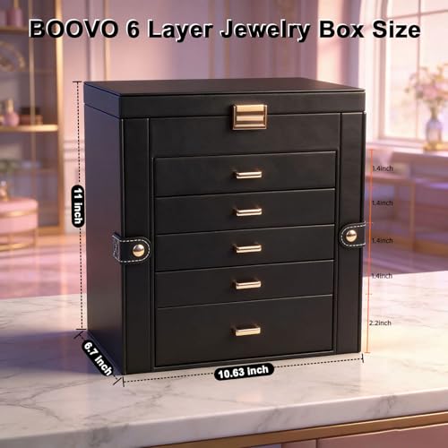 BOOVO Large Jewelry Box for Women 6 Layer - color: Gold and Black, size: 6 Layer
