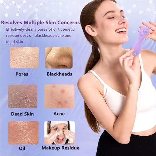 Silicone Face Scrubber Black Head Remover for Face- Appliances for Removing Make-up for Deep Cleansing Blackhead Remover Tools Face Spatula Makeup Removal Washing Brushes Pore Cleaner (Purple) - color: Purple