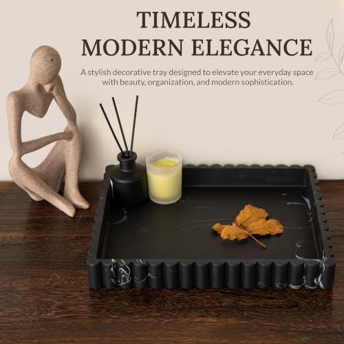 12" Black Resin Decorative Tray, Home Decor for Coffee Table - color: Black White