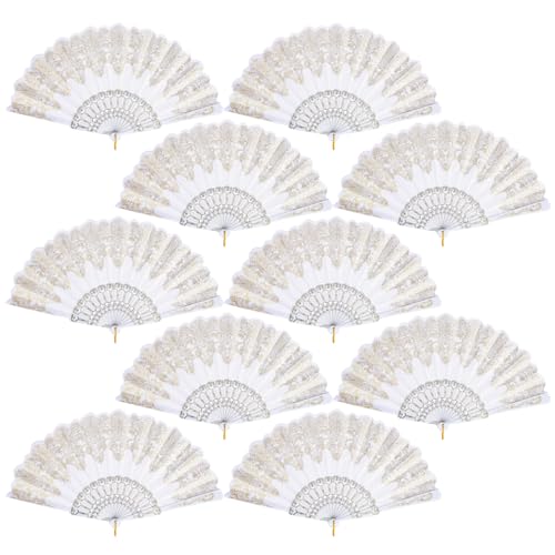 QIRMIZI 10 Pack Folding Handheld Fans,Silk Spanish Fan, Perfect for Weddings, Parties, and Dancing,White - color: White, size: 10 PACK