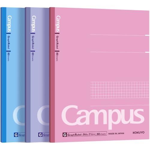 KOKUYO Composition Notebooks, 3 Pack Campus 9-3/4" x 7-1/2" Comp Book with College Ruled, 80 Sheets, Pink Blue Lavender School Lined Notebook Journal for Work Study Note Taking (WSG-NO-308CG1×3)