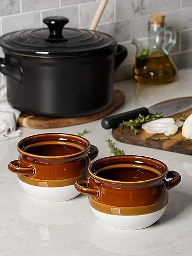 LE TAUCI Ceramic French Onion Soup Bowls with Handles, 16 oz, Set of 4 - size: 16 OZ