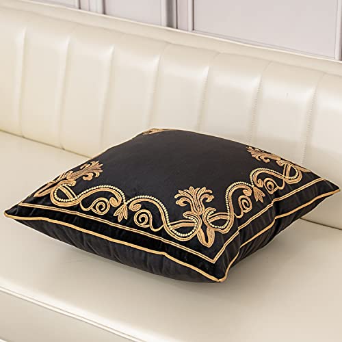Aeckself Floral Pillow Cover 18x18 Inch, Velvet Embroidered Decorative Farmhouse Accent Throw Pillow Cover for Couch Bedroom Living Room, Black and Gold - color: Black Gold, size: 18" x 18" (Pack of 1)