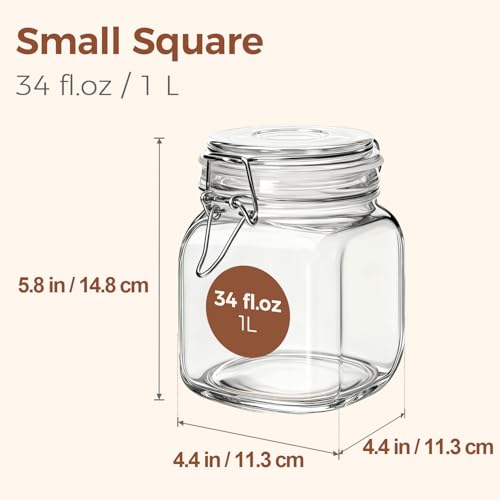 ComSaf Square Glass Pantry Jars with Airtight Lids 34 oz 3 Pack Coffee - size: 34 fl oz x 3