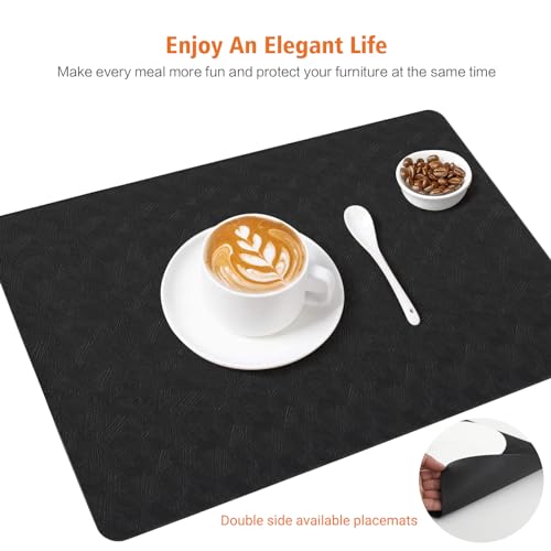 Black Halloween Vinyl Placemats Set of 6 Waterproof Table Mats - color: Black
