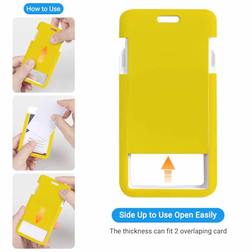 Badge Holder with Lanyard Yellow Badge Card Holder Plastic ID Badge Holder for Student Nurse Worker - color: Yellow