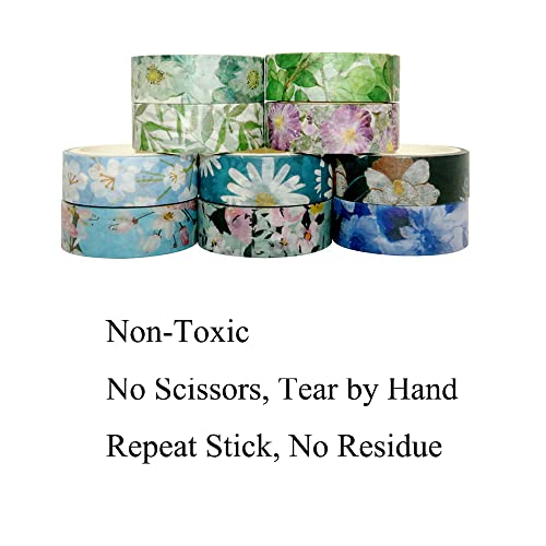 Spring Flower Washi Tape Set 10 rolls - 15 mm Floral Decorative Tape