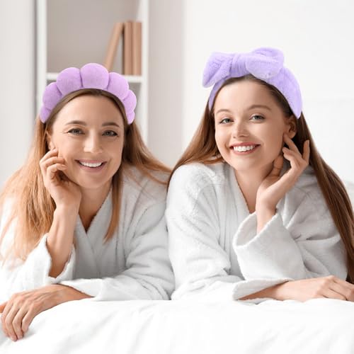 Purple Skincare Bubble headband and wristband set for Face Washing - color: Purple