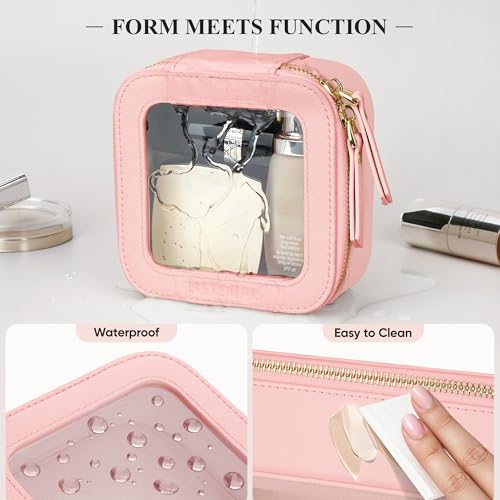 Clear Mini Makeup Bag, Cosmetic Make Up Pouch with Zipper, Pink - color: Pink, size: Mini