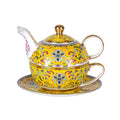 KAMMAK Tea for One Set, Ceramic Teapot, Bone China Tea Set, Cup and Saucer - color: Yellow