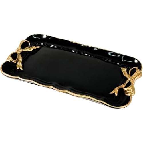 Warmtree Bow Jewelry Tray, Coquette Trinket Dish, Vanity Decor - color: Black
