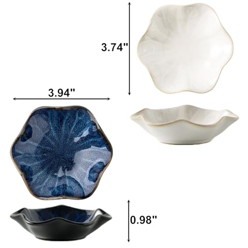 2Pcs Ceramic Jewelry Dish - Lotus Leaf Shape, for Ring Holder Necklace Small Key, Suitable for Mother Friend Sister, Gifts for Women, Cute Plate Trinket Tray, Home Decor (Blue & White) - color: Blue & White
