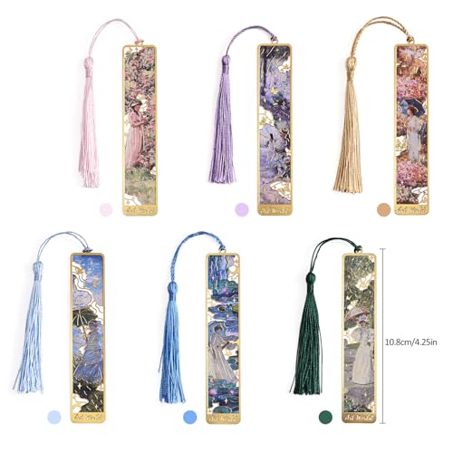 6 Pcs Vintage Oil Painting Metal Bookmarks Monet Theme Maiden Elegant Floral Classic Art Style Artistic Book Mark Reading Girl Unique Book Lover Gifts for Women, Readers & Bibliophiles - style: 6Pcs Lady