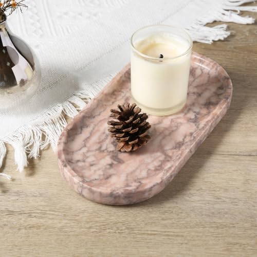 Koville Natural Marble Decorative Tray Stone Plate, 10" x 5" Marble Vanity Tray for Bathroom Countertop Organizer Stone Trays, Catchall Tray for Perfume, Candles, Jewelry (Moca Jade) - color: Moca Jade