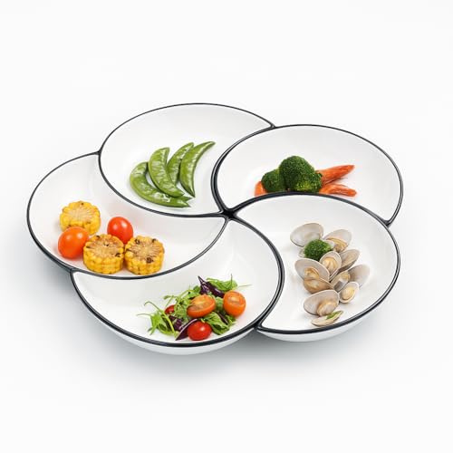 5pcs Porceline Serving Trays and Platters Ceramic Divided Serving Dishes Set Large White Decorative Appetizer Food Sushi Snacks Nuts Curry