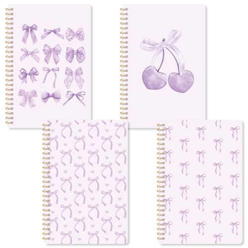 CNhoqc Purple Spiral Journal Notebooks, 4Pcs A5 Coquette Bow Notebooks - color: 4-Pcs Purple Bow-B