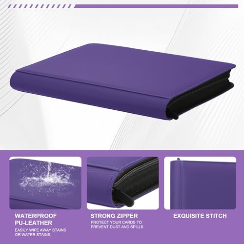 Toploader Binder, 9-Pocket 288 Cards Holder for 3"x4" Rigid Card Sleeves - color: 9Purple6