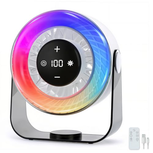 Desk Fan for Bedroom,Quiet Rechargeable Colored LED Light Table Fan - color: White
