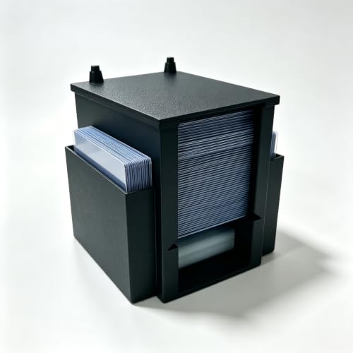 Toploader Dispenser & Penny Sleeve Holder - Dual Compartment Holds 300 Penny Sleeves & up to 50 Top Loaders, Stackable Card Storage Box with Dustproof Lid (Black)