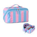 DYSHAYEN Travel Makeup Bag, Blue and Pink Striped - color: Blue-Pink