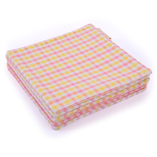 RUTH&BOAZ Plaid, Embroidery 100% Cotton Fabric Coasters for Drinks and Home Dinners/Set of 6/4" Square (Seersucker Yellow) - color: Seersucker Yellow
