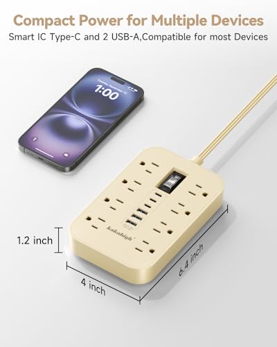 Beige Power Strip with USB Ports - 10 FT - color: Beige, size: 10FT