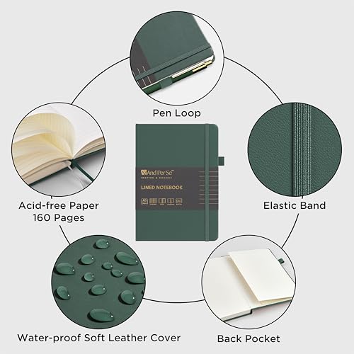 &And Per Se Lined Journal and Pen Set (3 Packs), A5 Leather Hardcover Notebook with Pen & Stationary Set, 160 Pages 100GSM Thick Ruled Paper Journal for Business Work Writing (Green-Blue-Brown) - color: Green-Blue-Brown