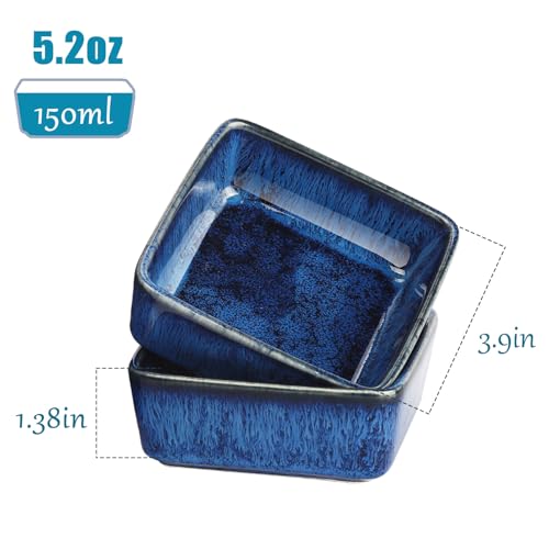 5 pack Ceramic Dipping Bowls 4 Inch Small Soy Sauce Dishes for Sushi Olive Oil Blue Appetizer Plates for Charcuterie Board Condiments Snacks