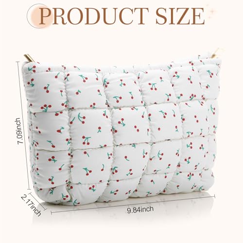 Hillban Cherry Color Puffy Quilted Makeup Bag for Women Gift, Classic - color: Cherry Color, size: Classic