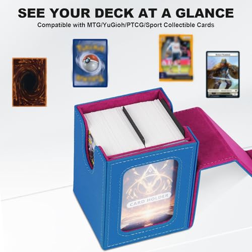 Card Deck Box for MTG Commander, Deck Case Holds 100 Double-Sleeved Cards - color: Blue & Red, size: 1 Box