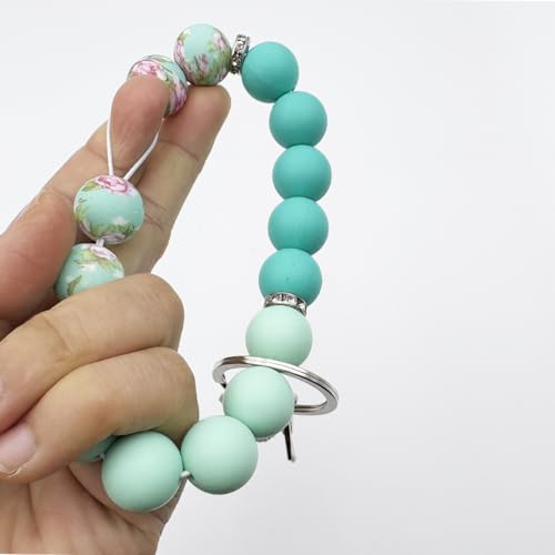 Unpafcxddyig Silicone Bead Keychain Bracelet Wristlet Key Ring - color: Rainbow Lake Blue