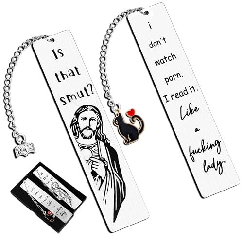 2Pcs Funny Smutty Jesus Bookmark Gifts for Men & Women - Metal Book Mark, Stainless Steel, Unique Friend & Coworker Gifts - style: Ac-funny jesus