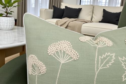 Rudransha Hand Embroidered Wildflower 20x20 Pillow Cover, Light Green - color: Blooming-light Green, size: 20" x 20" (Pack of 1)