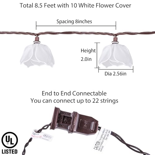 TWINKVILLA Decorative String Lights Plug in with 10 Bulbs, Flower Garland Fairy Lights Connectable Weatherproof Outdoor Indoor for Wedding Garden Pergola Bedroom Porch Floral Home Decor (White) - color: White