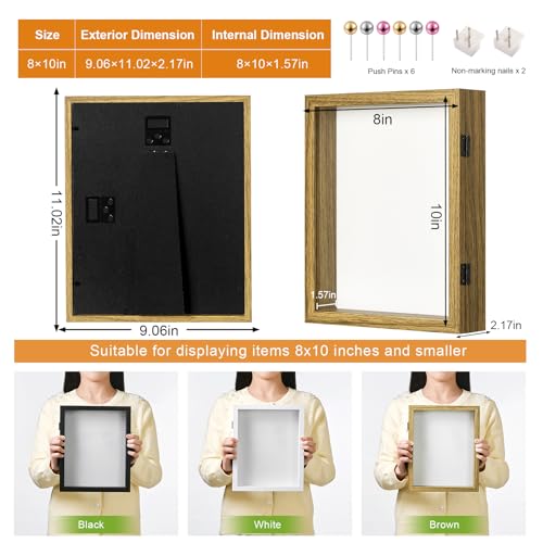 8x10 Brown Deep Shadow Box Picture Frame with HD Clear Glass - color: Brown, size: 8x10
