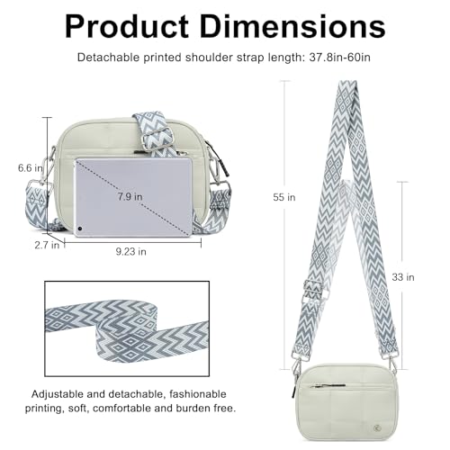 CLUCI Quilted Crossbody Bags for Women Lightweight Puffer Shoulder Bag Travel Purses with Wide Strap - color: Light Gray