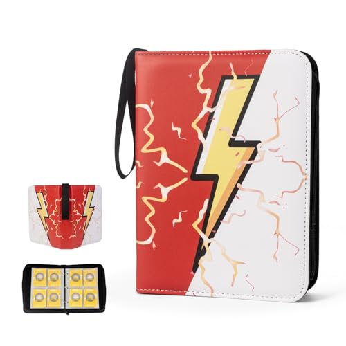 Card Binder 4 Pocket, 50 Removable Sleeves Holds 400 Double-Sided Cards, PU Premium 3-Ring Zipper Trading Card Album for Game Card & Sports Cards, Gift for Boys Girls Red&White - color: Red & White