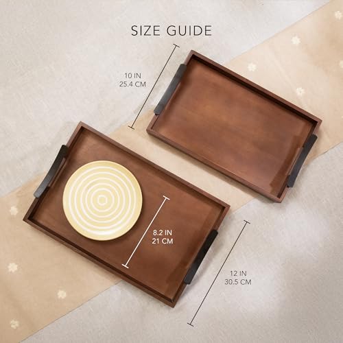 Ellementry Wooden Serving Tray Set – Decorative Tray for Coffee Table, Kitchen & Dining, Serving Platters, Breakfast & Snack Tray - color: Mellow Brown