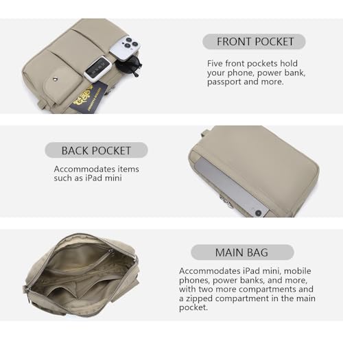 Pencil Holder Storage Bag for Women, Large Capacity Zippered Pencil Case with Multiple Pockets, Nylon Canvas Stationery Organizer for Office, Travel & Daily Use (Nylon,Khaki) - color: Khaki/Nylon