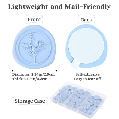 60 Pcs Wax Seal Stickers Set (3 Designs in 1 Pack) - Adhesive Backed Elegant Floral Designs for Wedding Invitation Envelope Seal Stickers Gift Wrapping (Light Blue) - color: Light Blue
