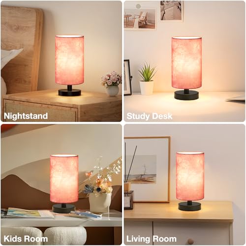 Fenmzee Small Table Lamps(Pink Shade - Black Base, 9" Inline Control) - color: Pink Shade - Black Base