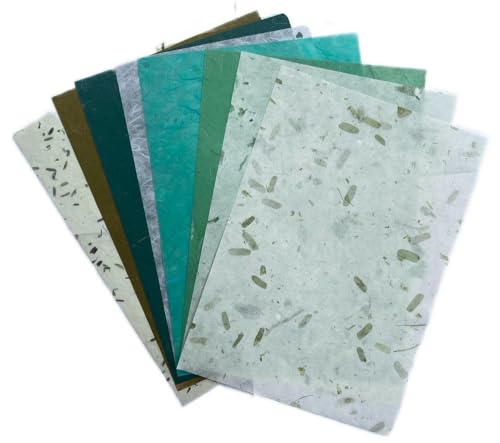 A4 Natural Banana bark, Leaves etc., Mulberry Paper Sheets Art Tissue Washi Paper Design Craft Art Origami Suppliers Card Making Writing Painting 50 Sheets (Green Leaves,Banana Bark, etc.,, A4) - color: Green Leaves,Banana Bark, etc.,, size: 8.3 X 11.7 In
