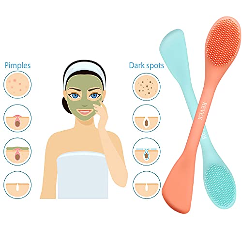 REVEX Silicone Face Mask Applicator,Face Scrubber,Exfoliating Pore Scrubber,2Pcs Pore Cleaning Brush,Facial Cleansing Brushes,Face Brush for Women Men.(Orange+ Blue) - color: Orange+ Blue