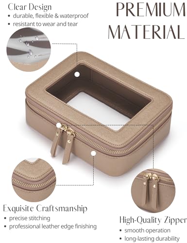 Popvibe Clear Makeup Bag Travel Cosmetic Case Transparent Toiletry Bag with Zipper, Portable Make Up Organizer Traveling Compact Car Bag for Essentials, Gold, Medium - color: Gold, style: Medium Moda