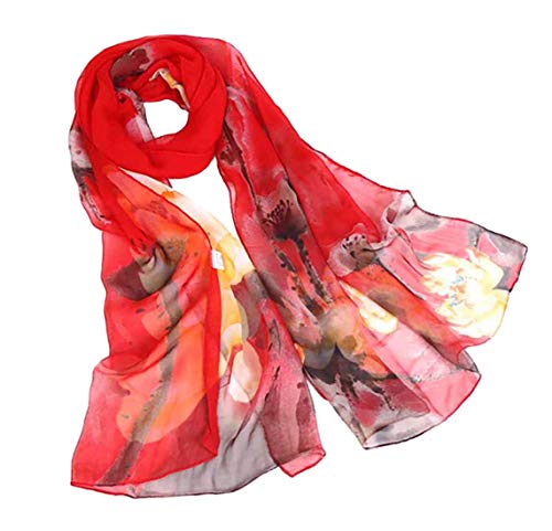Fashion Scarves Sunscreen Shawls for Women - color: Ink Lotus&red