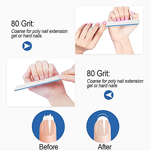 Nail File for Acrylic Nails 12pcs, 80/80 Grit Files Emery Boards, Jumbo Washable Thick Professional Square Nail File Manicure Tools for Nail Tech - size: 80/80 grit