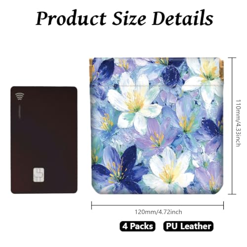 Peacoblue Oil Painting Flowers Coin Purse,PU Leather Squeeze Pouch 4PCS - style: Oil Painting Flowers