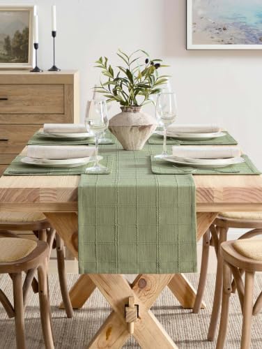 ZeeMart Linen Checked Farmhouse Placemats Set of 4, Sage Green 13x19in - color: Sage Green, size: Set of 4
