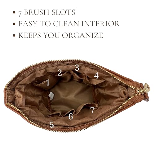 JAZD Travel Makeup Brush Bag Standup Brush Holder Portable Convertible Make up Brush Pouch Cosmetic Case (BROWN) - color: BROWN